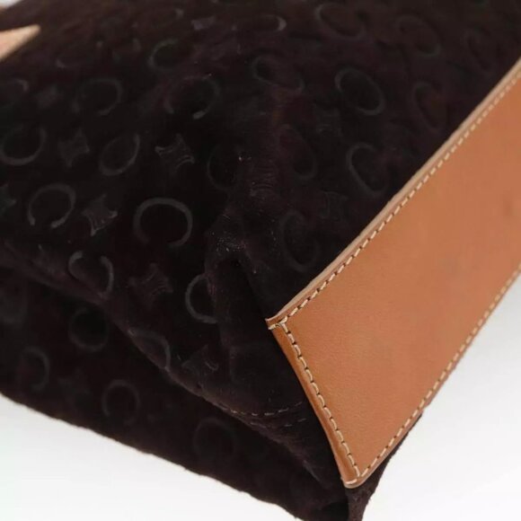 CELINE C Macadam Canvas Hand Bag Suede Brown Gold Auth - Picture 3 of 16